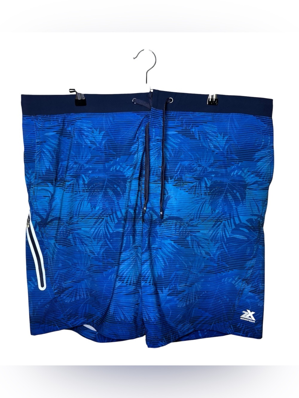 ZEROXPOSUR Swim Trunks Men’s XL Blue Tropical Palm Trees 360 Comfort Zipper NWOT